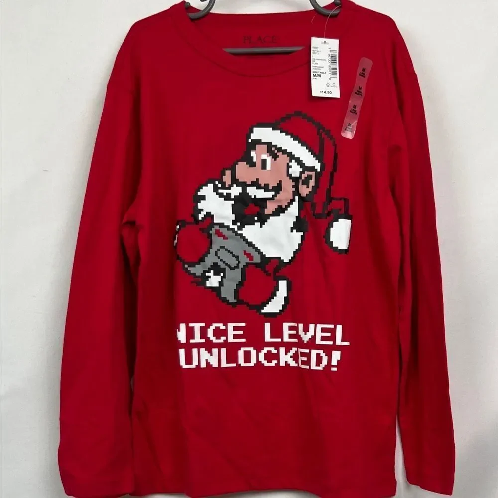 The children’s Place Red Mario Brothers Christmas long sleeve t-shirt Medium 7/8
